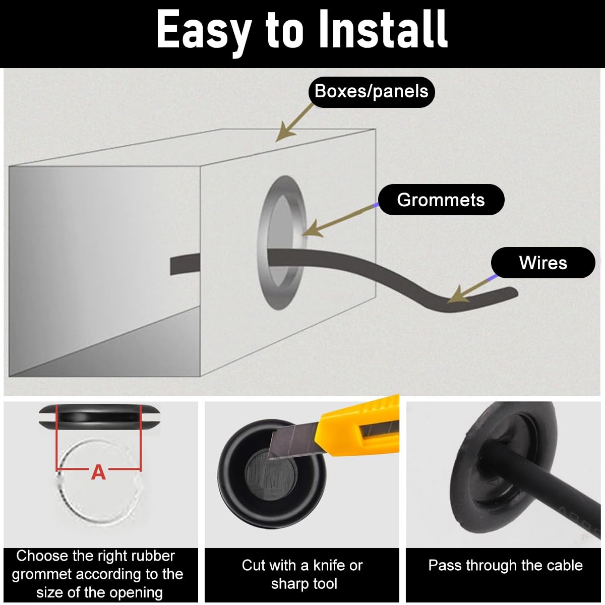 Serplex Rubber Grommet Firewall Plug Kit 170 pcs with 7 Sizes for Wire and Plumbing | Flexible Closed Hole Rings Featuring Organized Storage Box