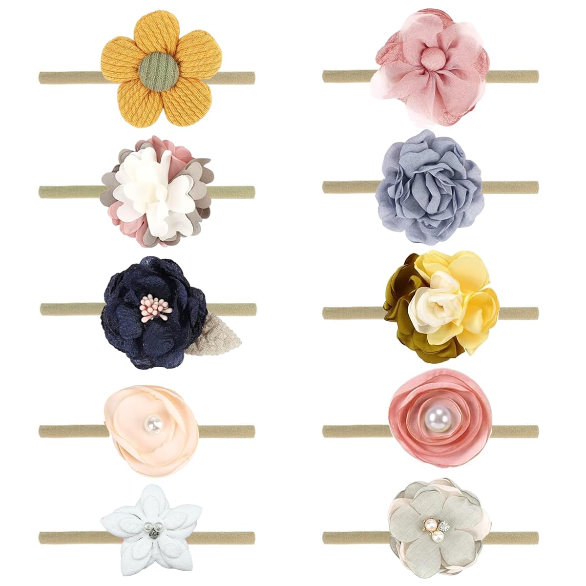 SNOWIE SOFT Hairbands for Baby Girls with Stretchy Elastic Fit 10pcs Floral Set | Ideal Shower Gift