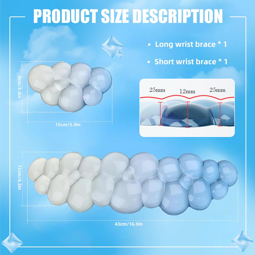 ZORBES Gel Cloud Keyboard and Mouse Wrist Rest Set with 3D Honeycomb Design | Blue Gradient