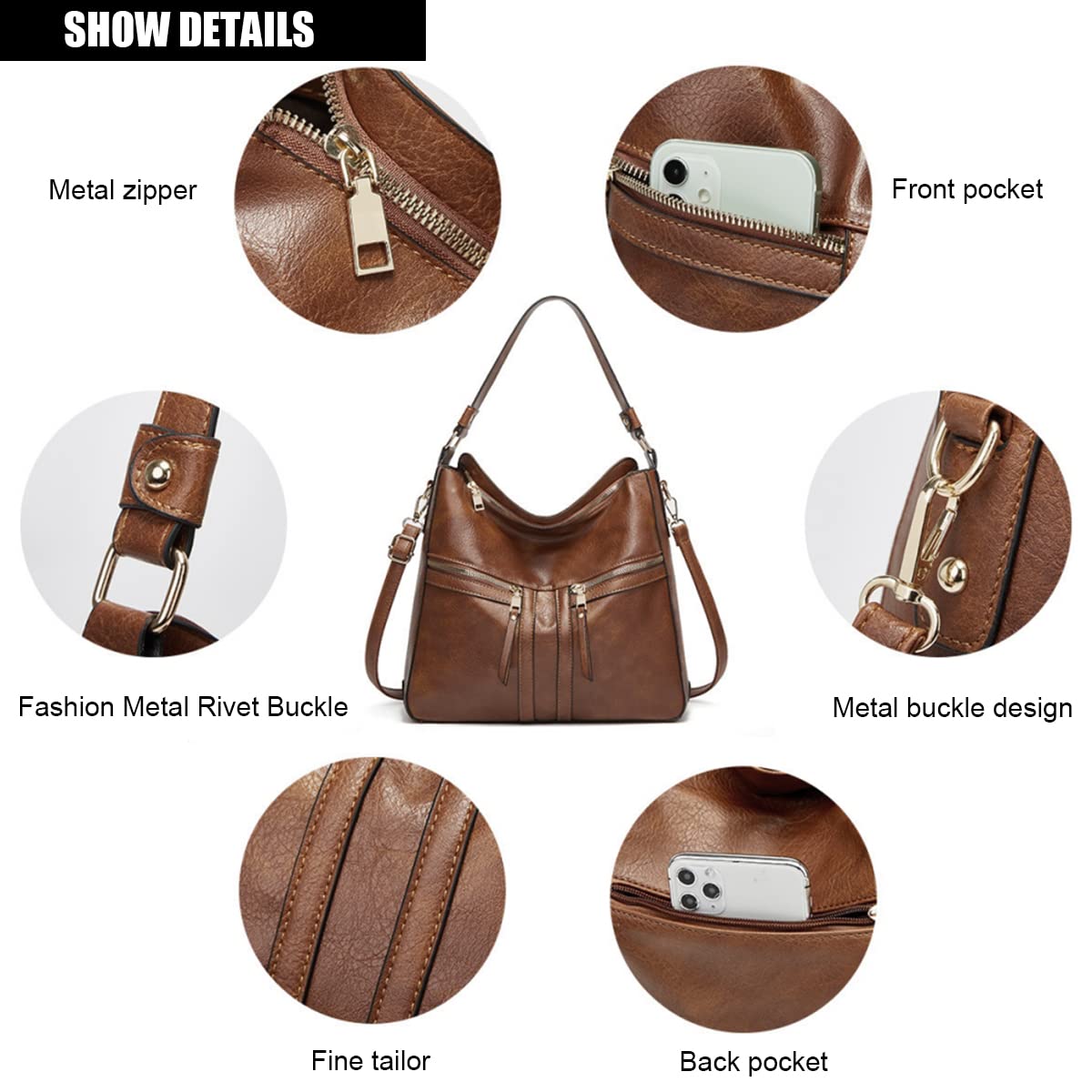 PALAY Tote Bags for Women 3 Piece Set with Multi Pocket Design in Vintage Brown PU | Commuter and Gift Use