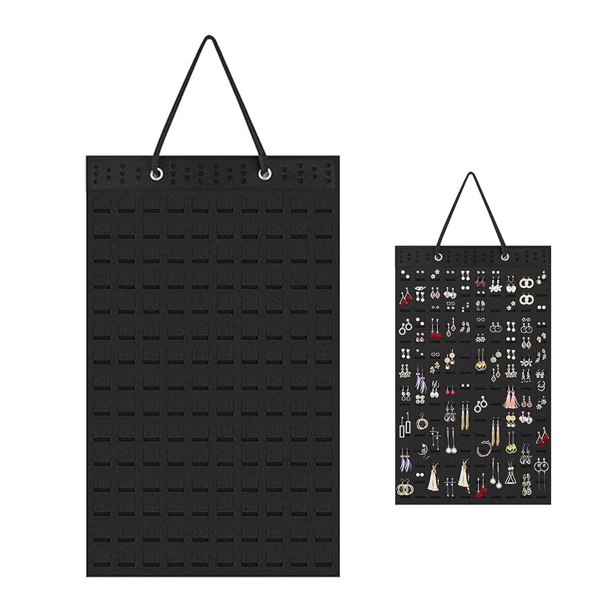 HASTHIP Wall Hanging Jewellery Organizer for Earrings and Necklaces with 35x70 cm Felt Board | Black Storage Display for Women