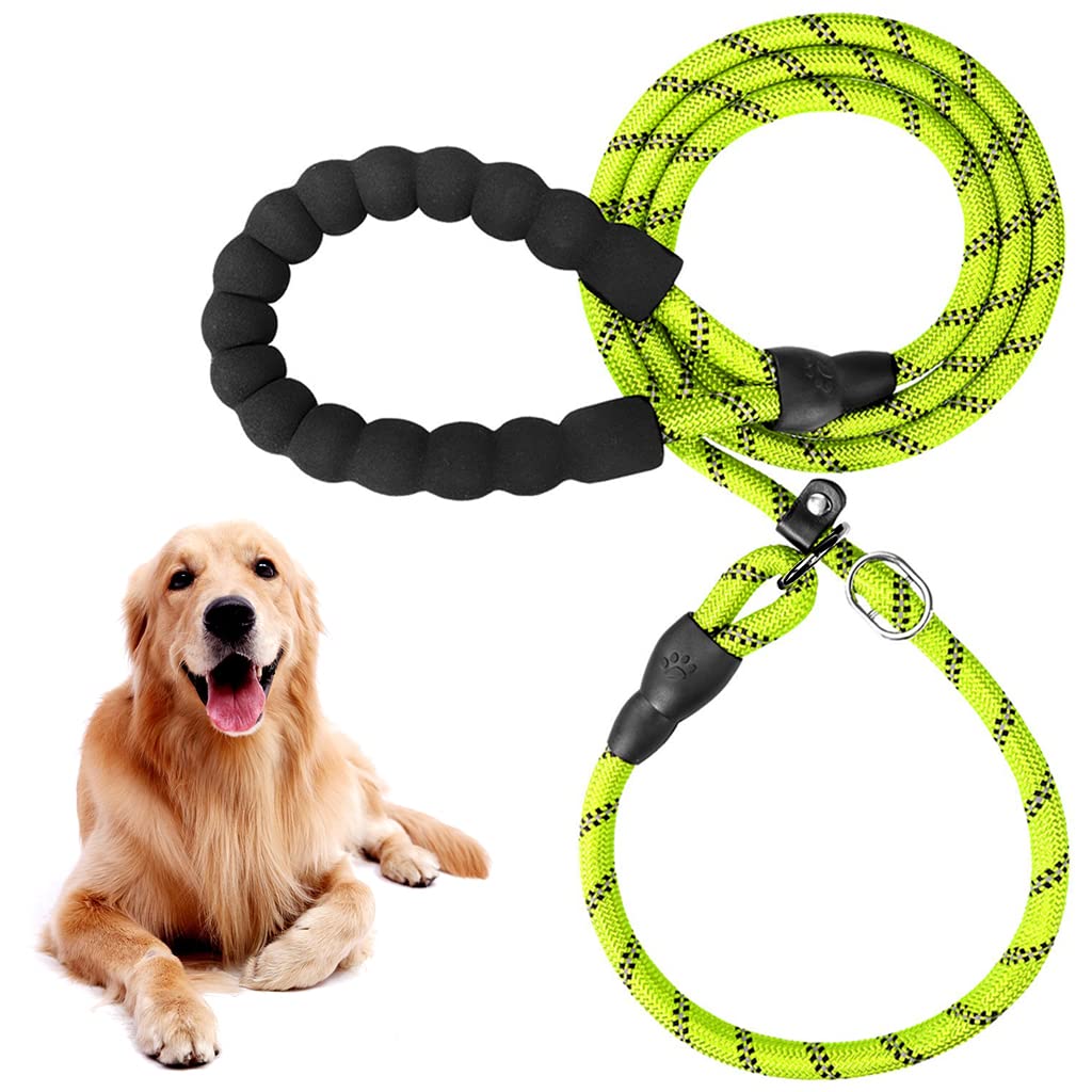 Qpets® 1.7m Dog Training Leash, Durable Light Reflecting Dog Leash, Dog Leash for Large Dogs, Adjustable Dogs Leash Anti-Strain Leash Braided Rope for Small Medium Large Dog(Green)