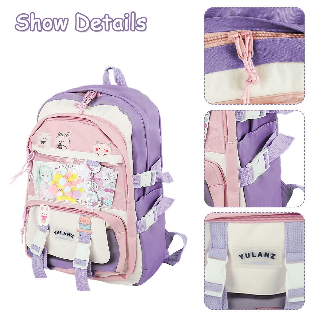 Zibuyu Backpack for School and Travel with Waterproof Nylon Fabric | Cute Purple Design for Girls