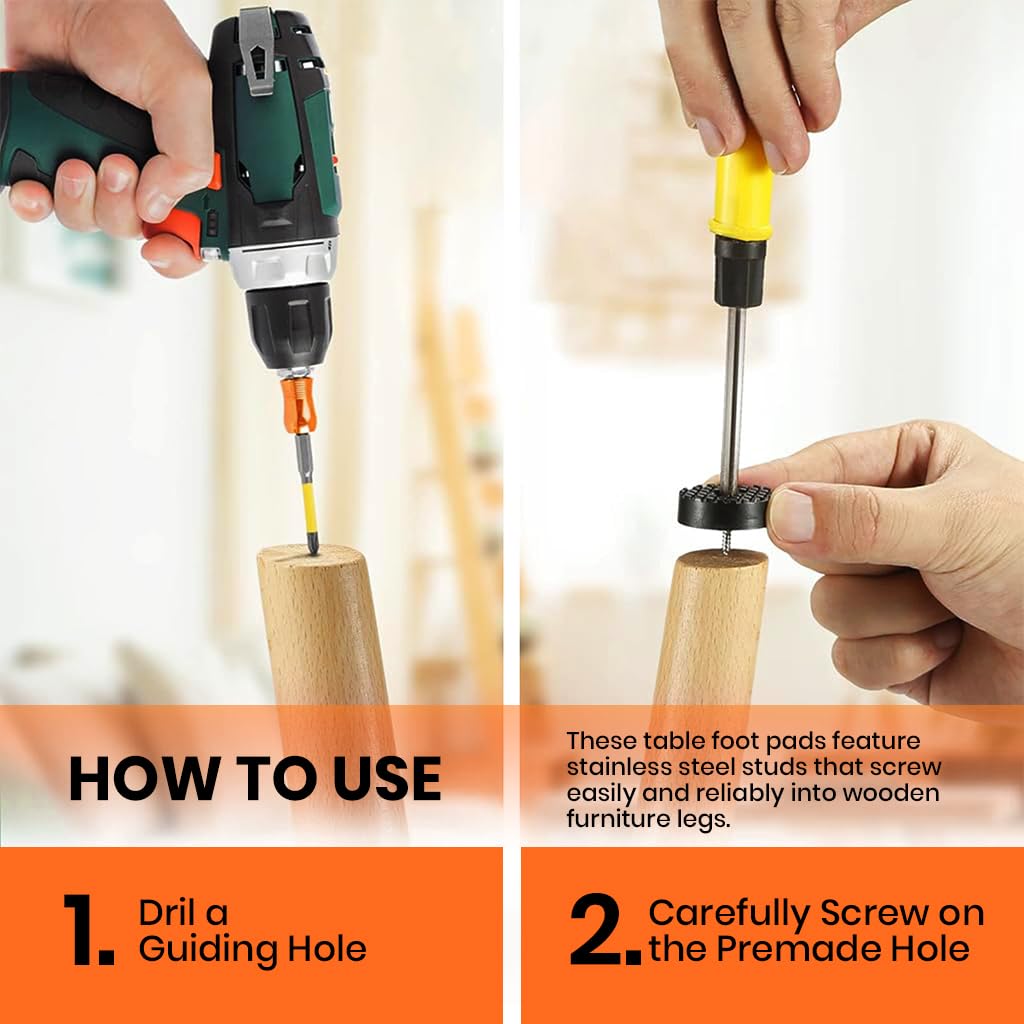 Serplex Table Feet Pads 64PCS Screw In Floor Protectors for Wooden Furniture with Wear Resistant PVC | Anti Slip Risers 2.4cm for Chair Stool Desk