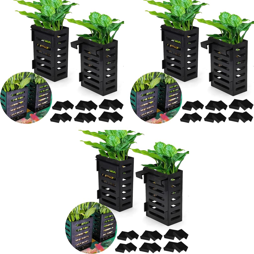 HASTHIP Aquarium Plant Holder for Fish Tanks featuring Hooks and Vent Design | 6PCS Plastic Set