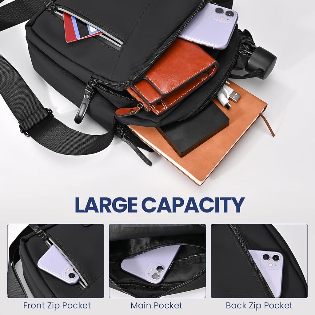 GUSTAVE Sling Bag for Men featuring 21cm x 8cm x 26cm storage with waterproof polyester | Black Crossbody Shoulder Bag