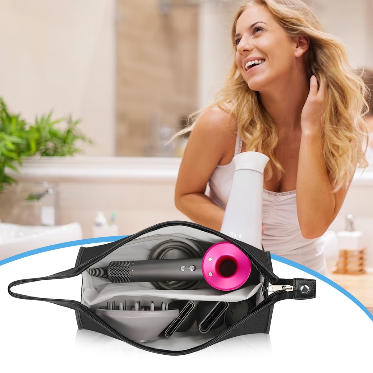 MAYCREATE Travel Case for Airwrap Styler and Supersonic Hair Dryer featuring 39.5×22 cm dual-compartment waterproof PU design | Black