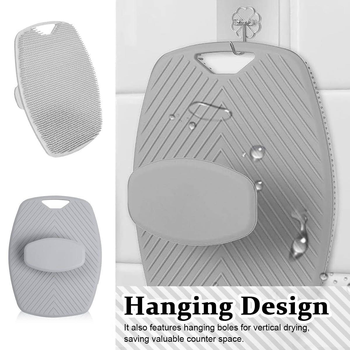 MAYCREATE Silicone Body Scrubber for Shower with Ergonomic No Slip Handle | Exfoliating Pad