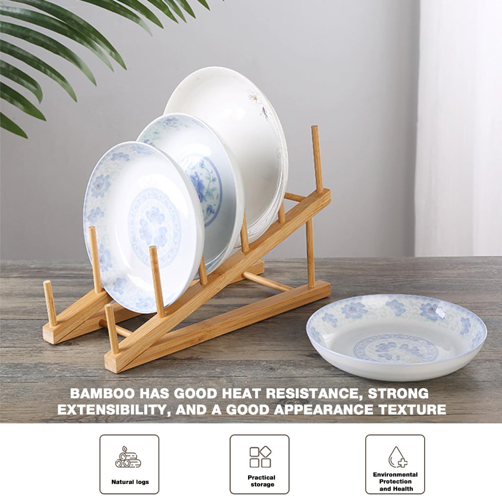 HASTHIP Plate Stands for Display with 5 Tier Stepped Design and Solid Wood Craft Show Use