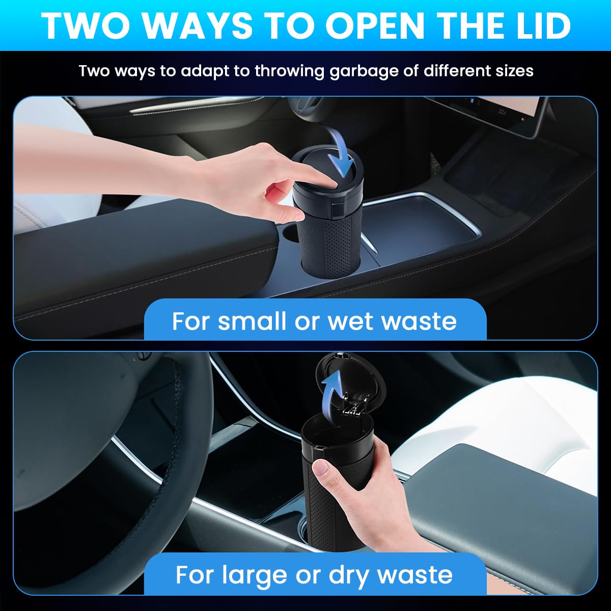 STHIRA Car Trash Can for Cup Holder with 8.8x8.4x18.5cm Size and 2-in-1 Flip Top Lid | Waterproof ABS Bin