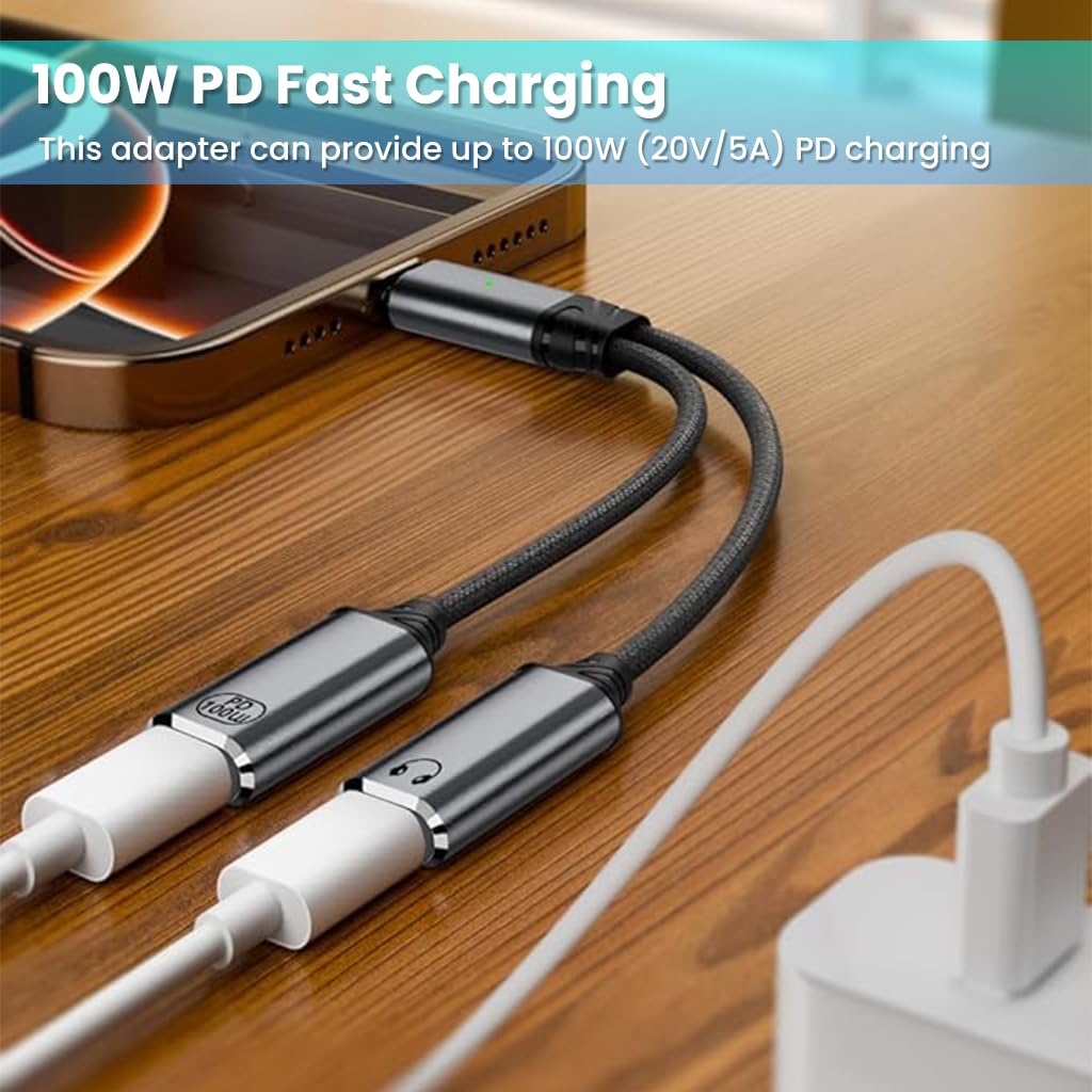 Verilux USB C to 3.5mm Audio Adapter with 60W PD Fast Charge and Smart DAC Chip | Aluminum Alloy