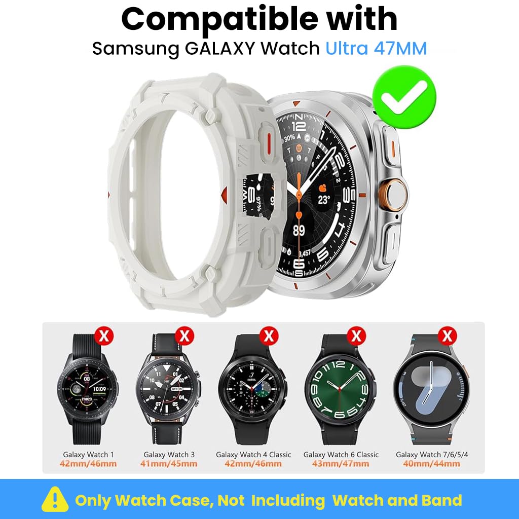 ZORBES Galaxy Watch Ultra 47mm Case with Full Edge Guard and Snap-on TPU Cover | White