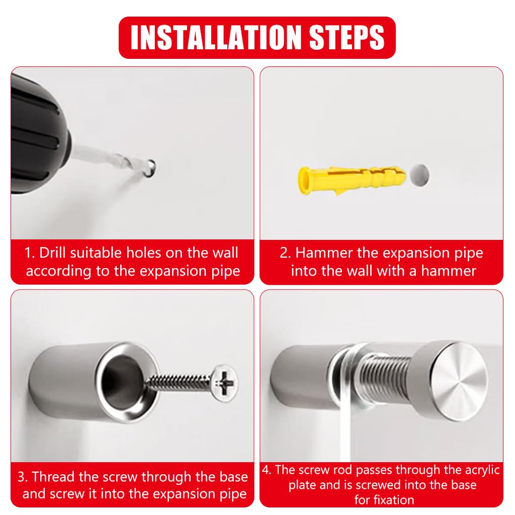 Serplex Standoff Screws for Acrylic and Glass Panels 1.2x2cm with Brushed Finish | Stainless Steel Mounting Set