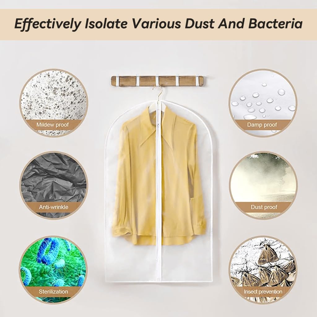 HASTHIP Garment Bags for Closet Storage with Full Zipper & Hanger Hole | 5 Pack 55 in Clear PEVA Clothes Covers