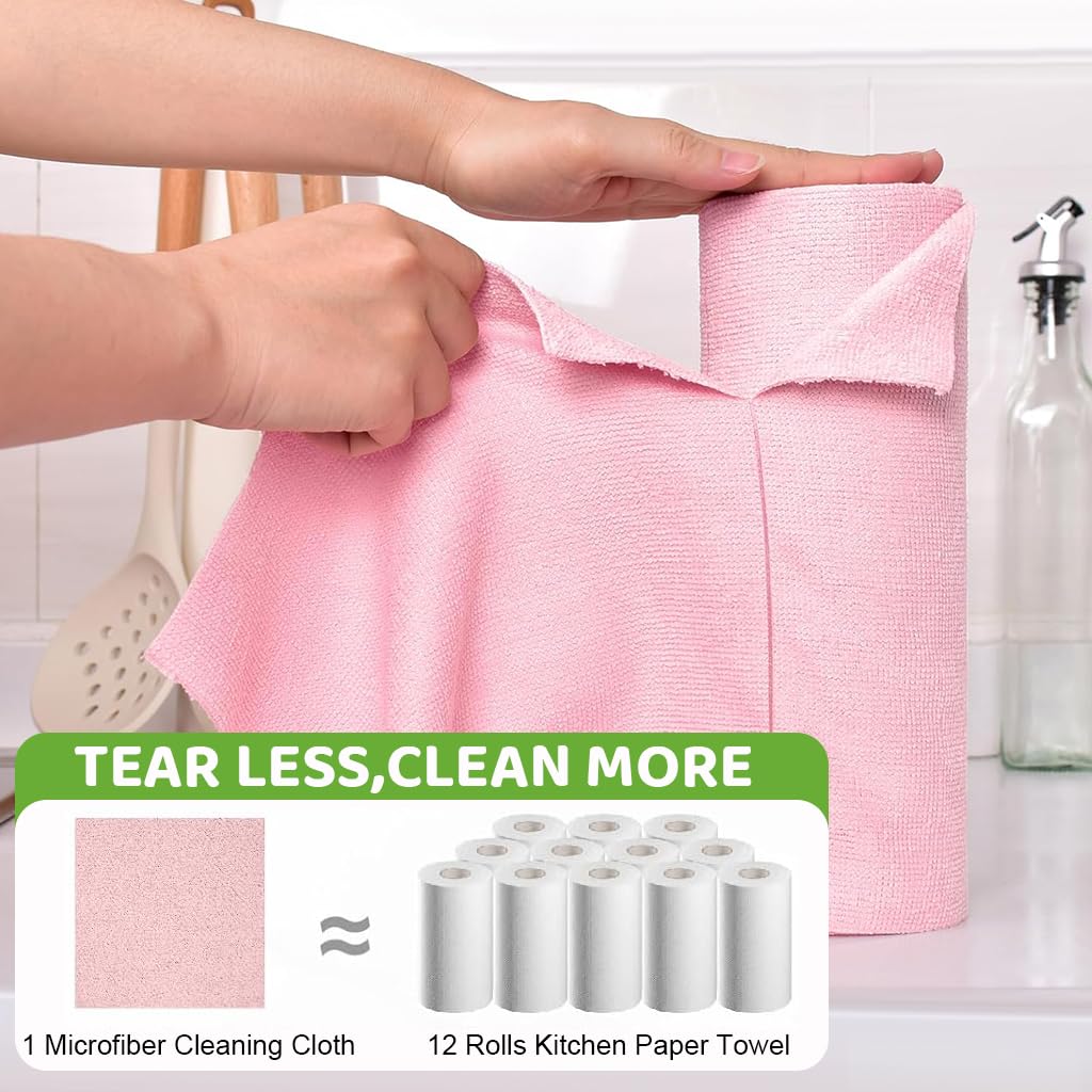 HASTHIP Microfiber Cleaning Cloth Roll for Kitchen with 150 Pre-Cut 25x25cm Reusable Wipes