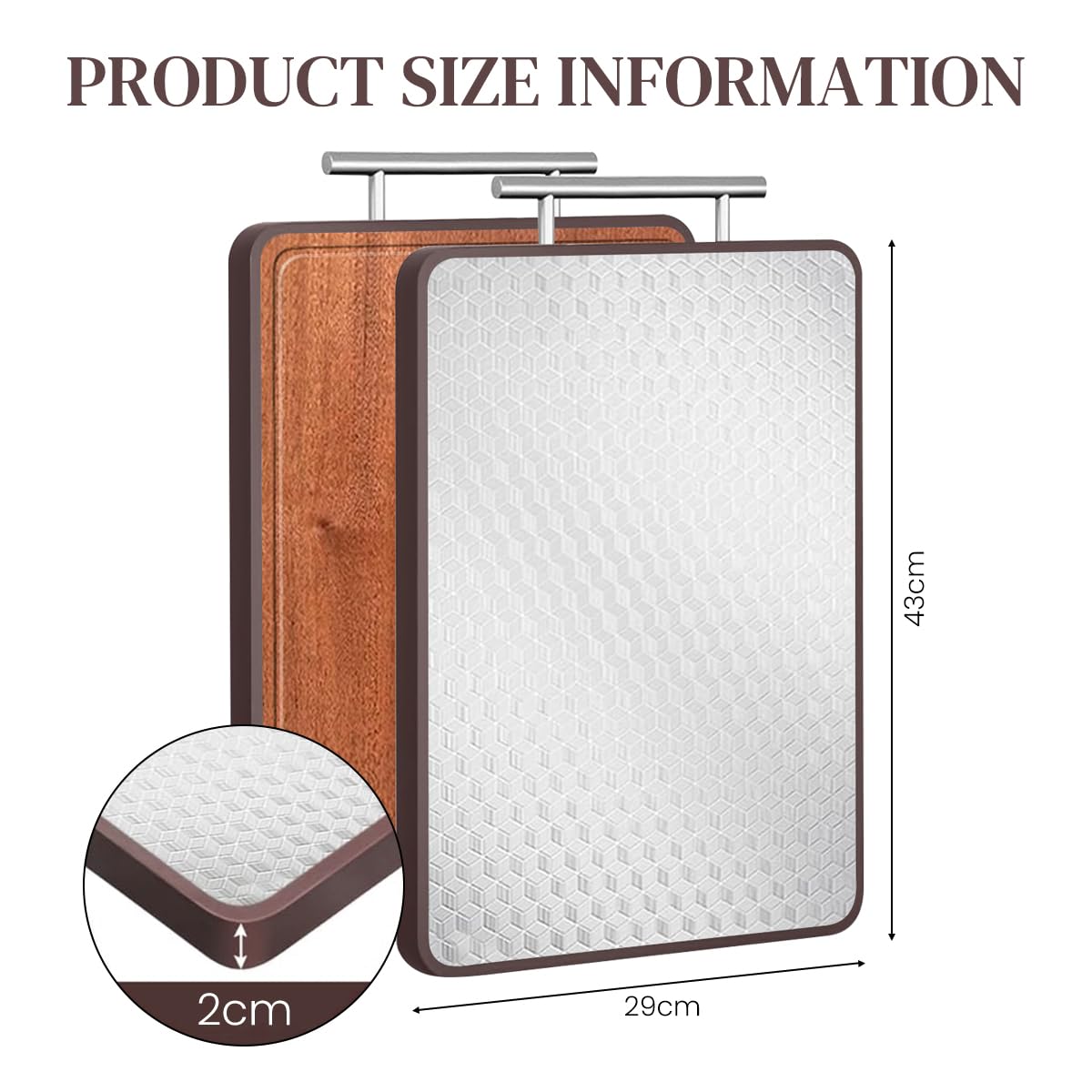 HASTHIP Cutting Board for Kitchen with Double Sided Steel and Ebony Wood 42.5x30.5x2cm