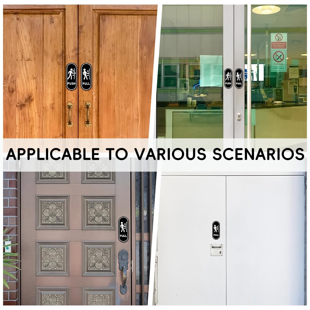 OFIFO Push Pull Signs for Glass Doors featuring Vertical Self-Adhesive Vinyl Stickers | Black White Design