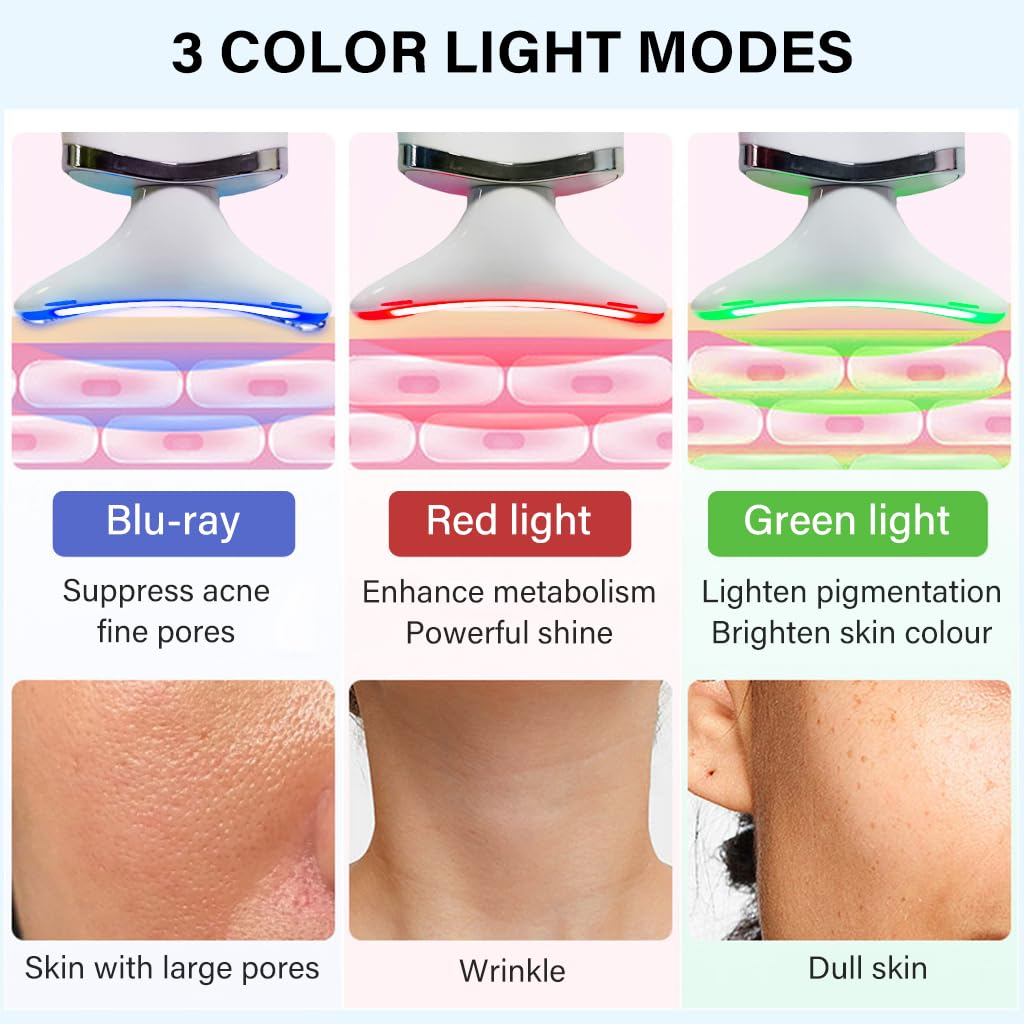 HANNEA EMS Beauty Machine for Neck and Face with 3 Color Light Therapy | 3 in 1 Microcurrent Anti Wrinkle Massager