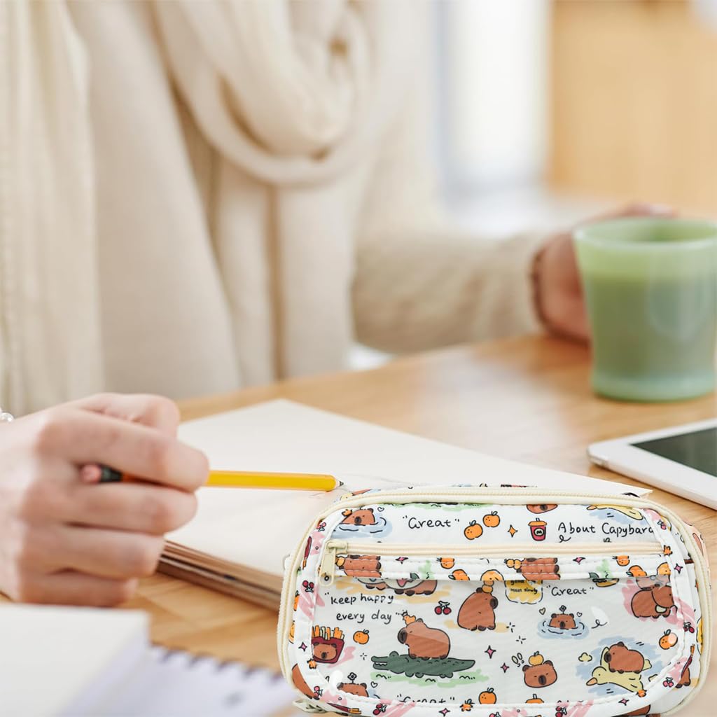 ZIBUYU Capybara Pencil Case for Students and Travel with 20x6x12cm Canvas Design | Cute Kawaii Organizer