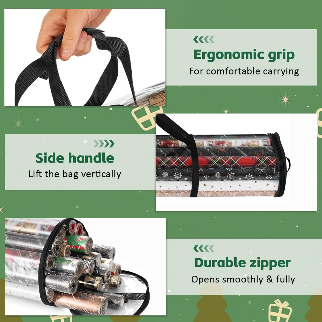 HASTHIP Wrapping Paper Storage Bag for Large Rolls with Handle 80x22cm Clear Waterproof Organizer