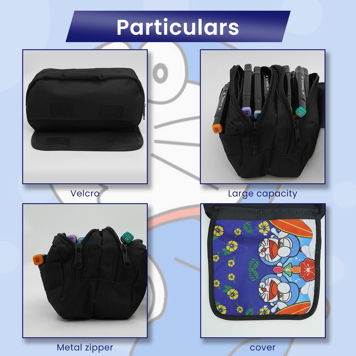 Fancyku Doraemon Pencil Case for Students with Two Large Compartments and PU Cover | Kids Gift