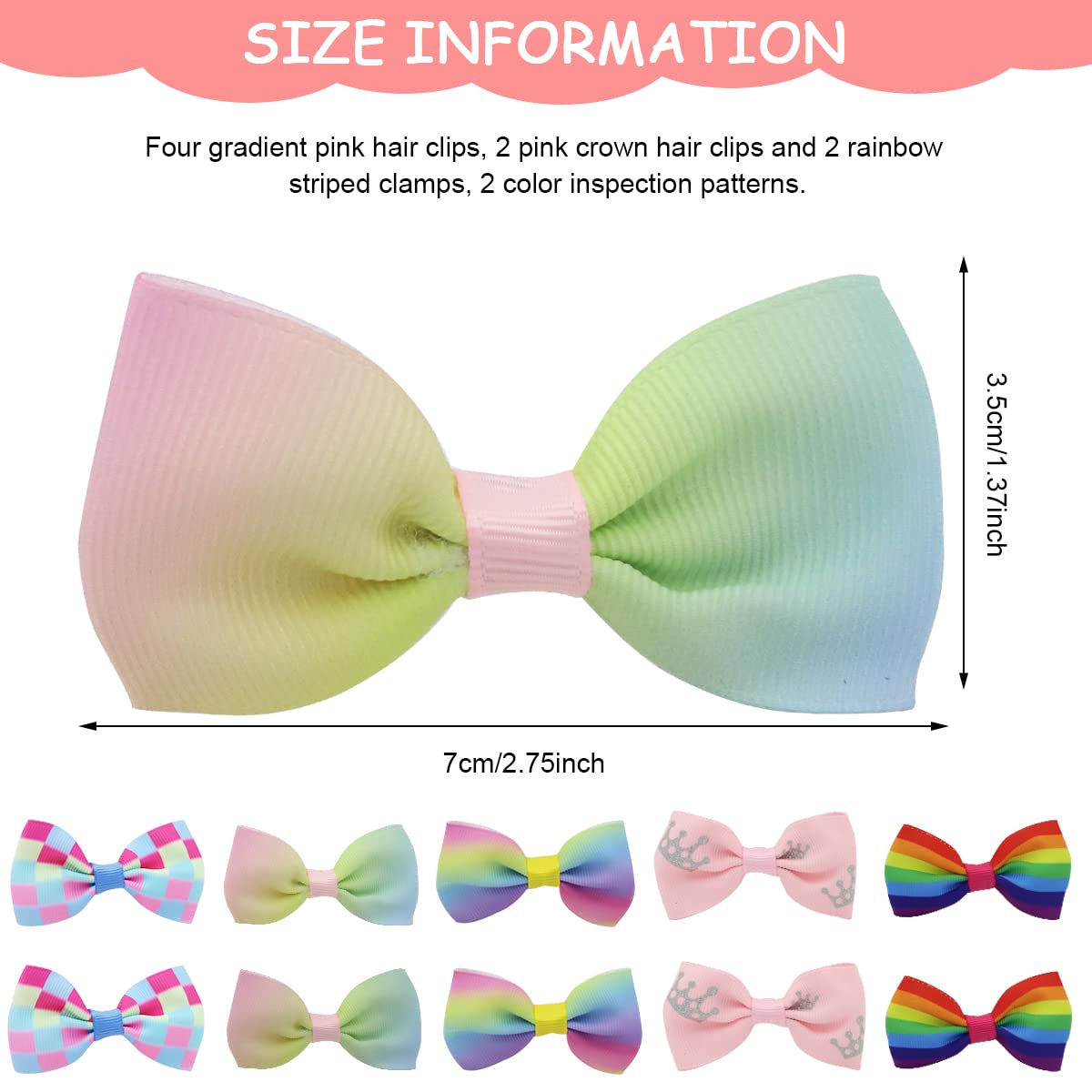 PALAY® 10pcs Hair Bow for Girls Rainbow Bow Hair Clips Gradient Color Hair Bows Alligator Clips For Girls Toddlers Hair Accessories Teens Gifts