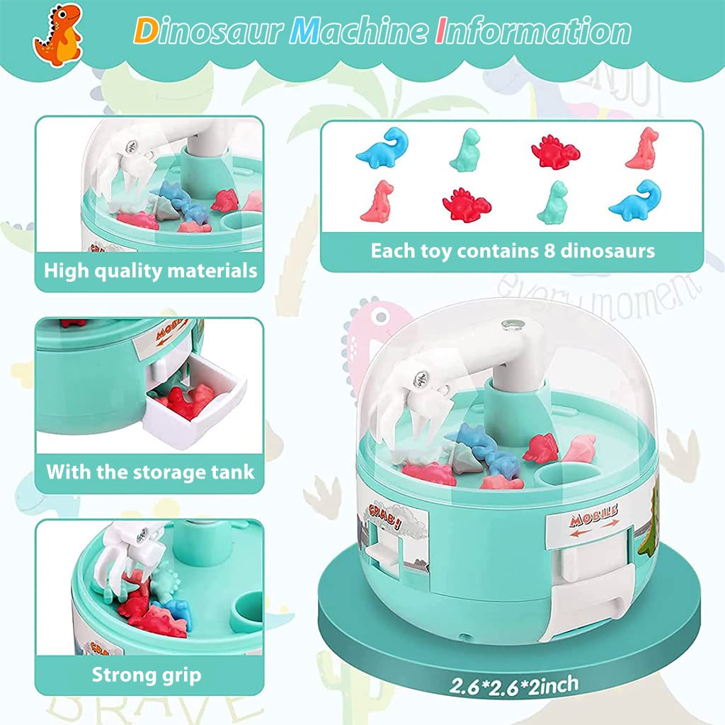 PATPAT Mini Claw Machine for Kids with 8 Dinosaur Prizes and 3 Lever Control | Green Toy Gift