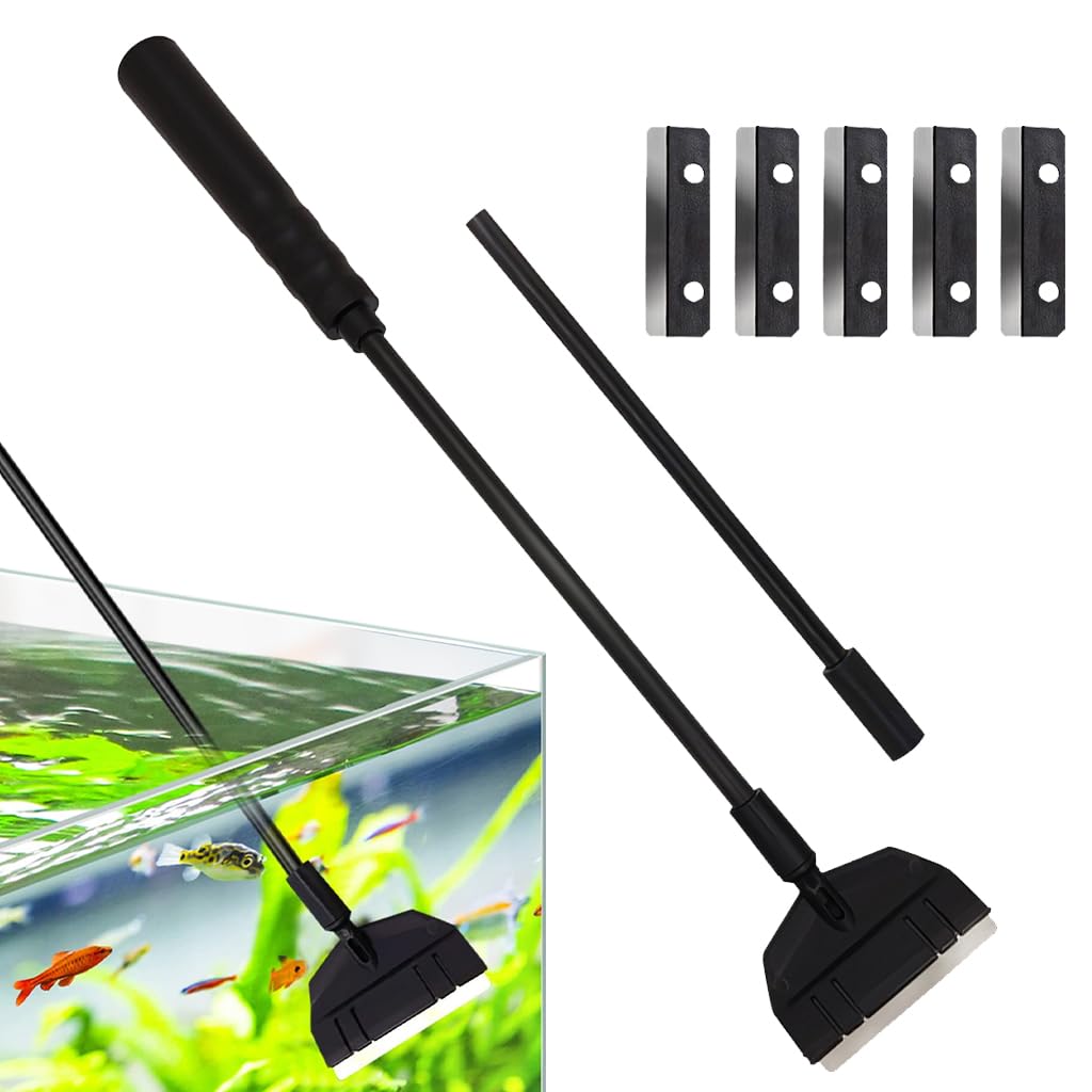 Qpets 22inch Aquarium Algae Scraper Set with 1 pcs Algae Removing Scraper and 5 Replace Scraper Blades, Glass Scraper, Fish Tank Cleaner, Detachable to Adjust Length