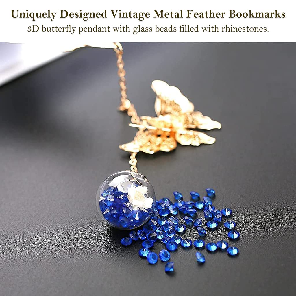 Supvox® Metal Feather and Butterfly Bookmark Set with Glass Beads & Heart Pendant, Unique Gifts for Women, Journaling, Scrapbooking, DIY, Planners, Reading, Valentine, Birthday, Christmas