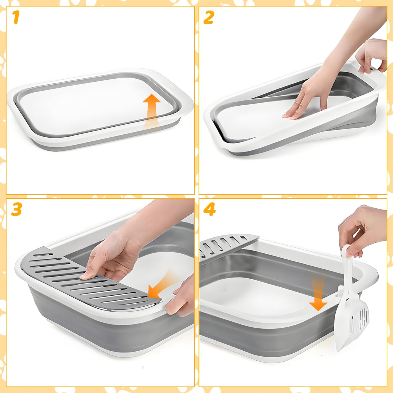 Qpets Collapsible Cat Litter Box for Travel with 45x34x12.5cm Foldable Design | ABS+TPR Build and Anti-Tip Guard