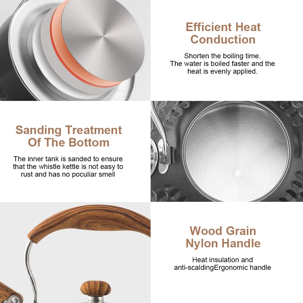 Supvox Tea Kettle for Stove and Camping with 2.5L Capacity Featuring Whistle and Anti Scald Handle