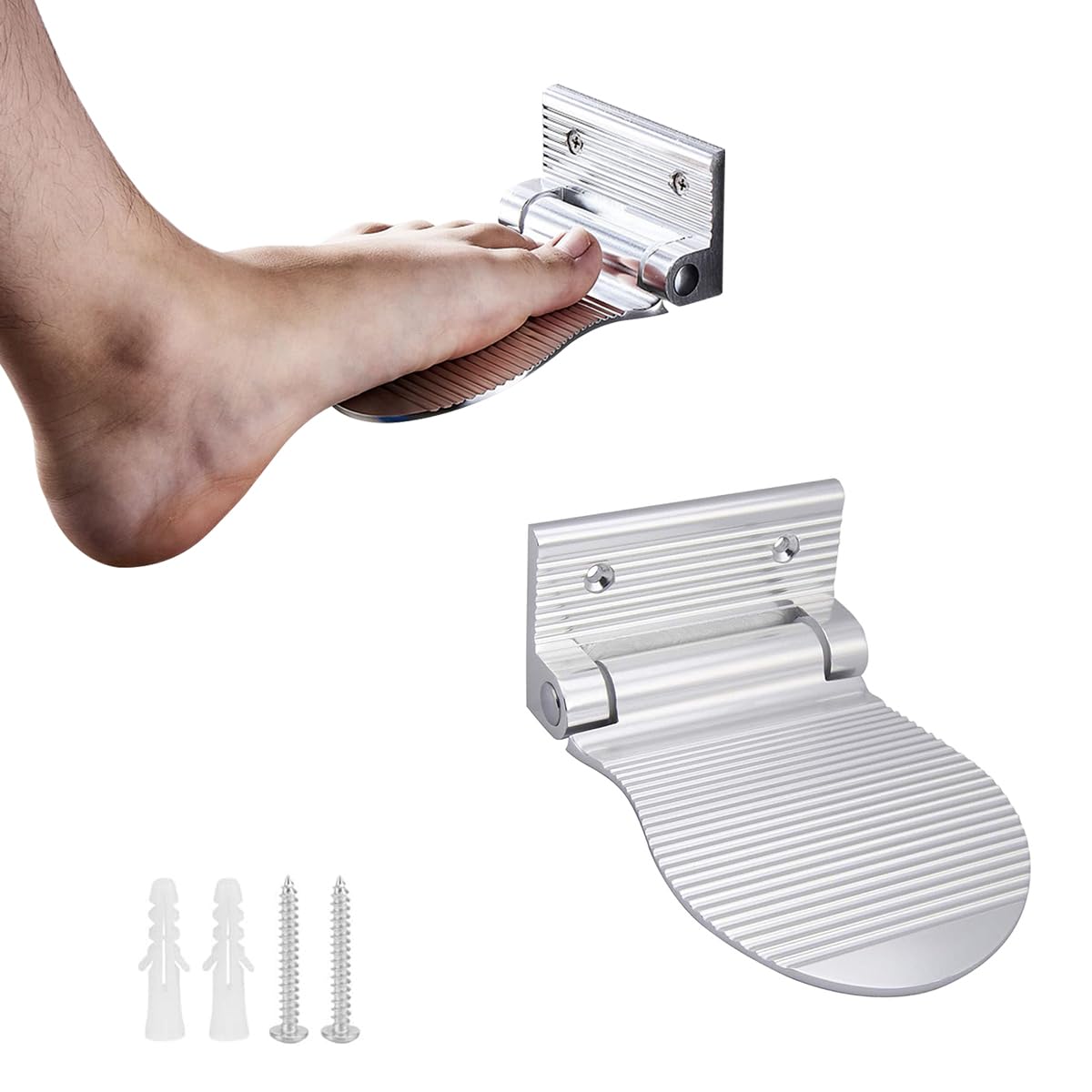 Supvox® Shower Foot Rest Aluminum Alloy Bathroom Foot Rest Screw Mounted Folding Foot Pedal Foot Rest Anti-slip Utility Wall Foot Rest Support for Door Entry, Bathroom