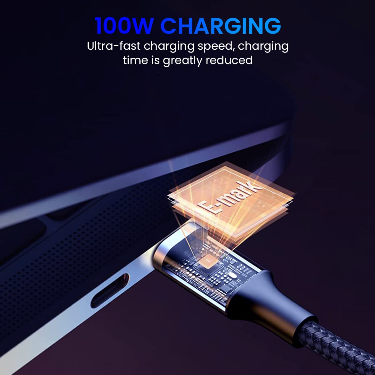 ZORBES® 100W 10Ft Type C to Type C Fast Charging Cable, USB C, USB 3.1 Gen 2 10Gbps Data Transfer Supports 4K HD Video Output, Thunderbolt 3, Compatible with MacBook Pro/Air, Hub, USB C Devices