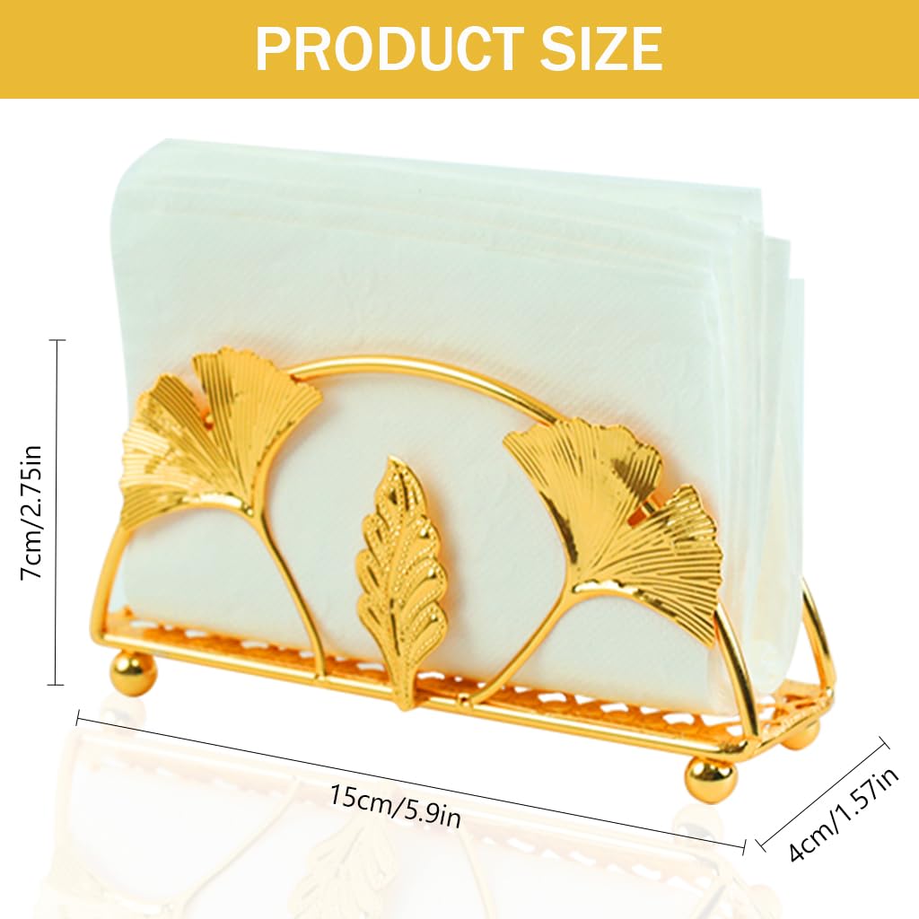 HASTHIP Napkin Holder for Dining Table with Elevated Base Design 13x3x6.5cm | Golden Ginkgo Leaf Metal Ornament