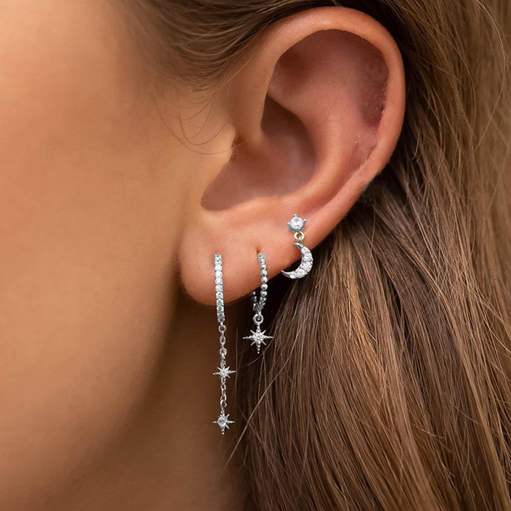 SANNIDHI Earrings Set for Women featuring 3 Pairs Star Moon and Hoop Designs | Gold Plated