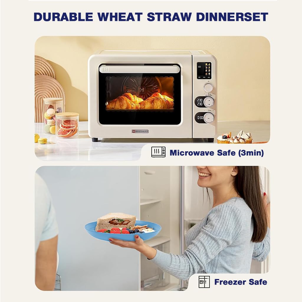 HASTHIP Dinnerware Set for 4 with 16 Pieces featuring Unbreakable Wheat Straw Material | Microwave and Dishwasher Safe