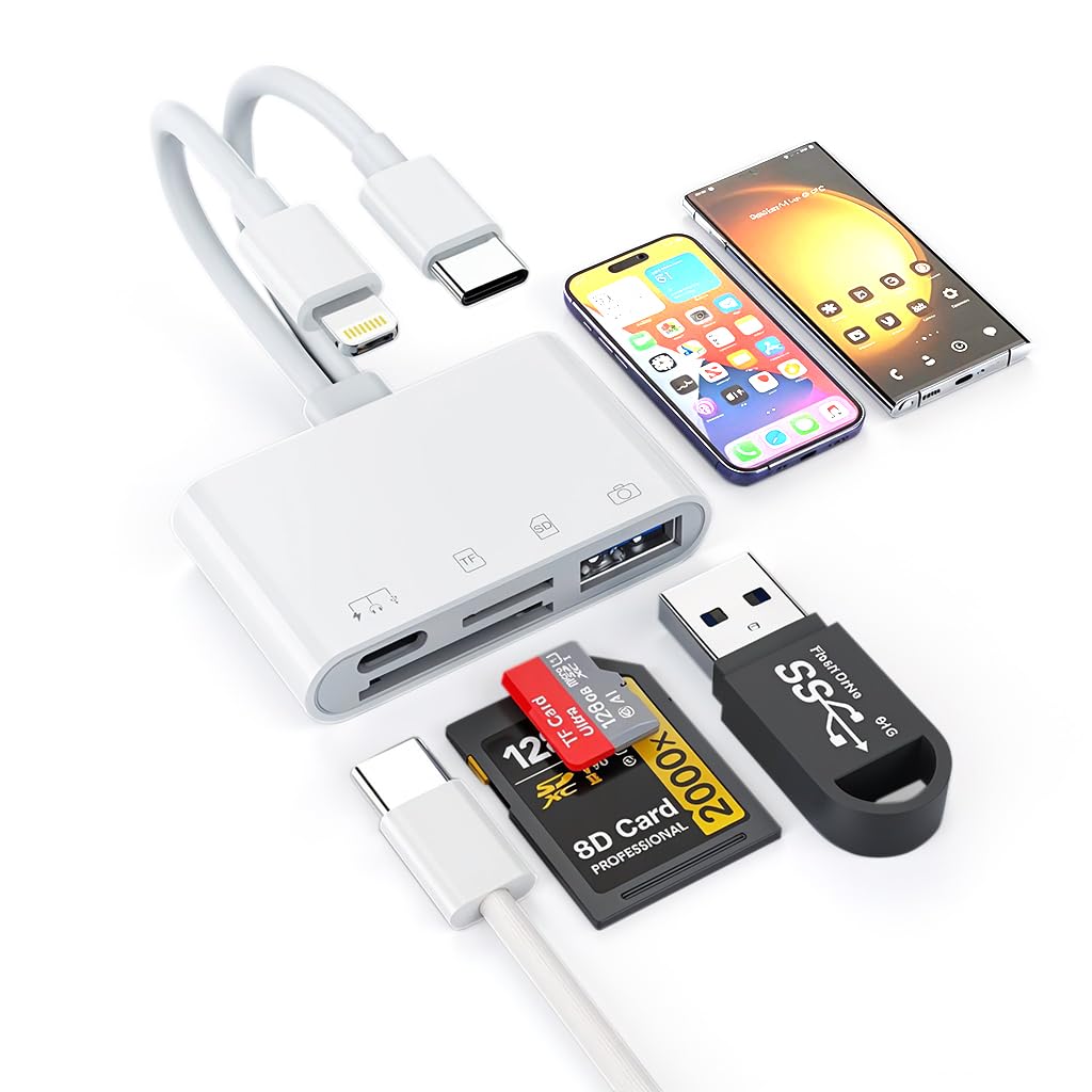 Verilux Multi Card Reader for iPhone and Type C Devices with Dual Connector 6 in 1 Design