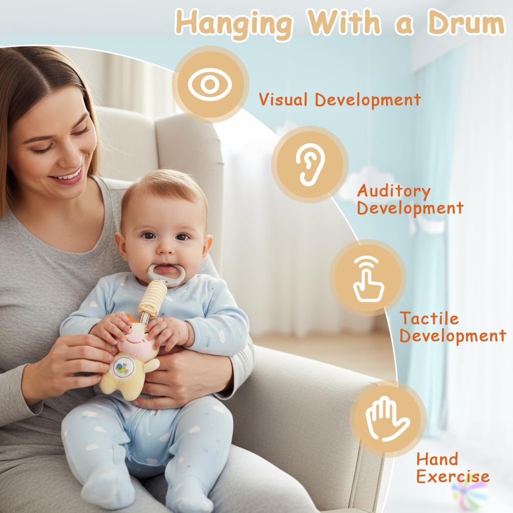 SNOWIE SOFT Baby Toys for 6 to 12 Months featuring Plush Deer Rattle with Open Ring Clasp