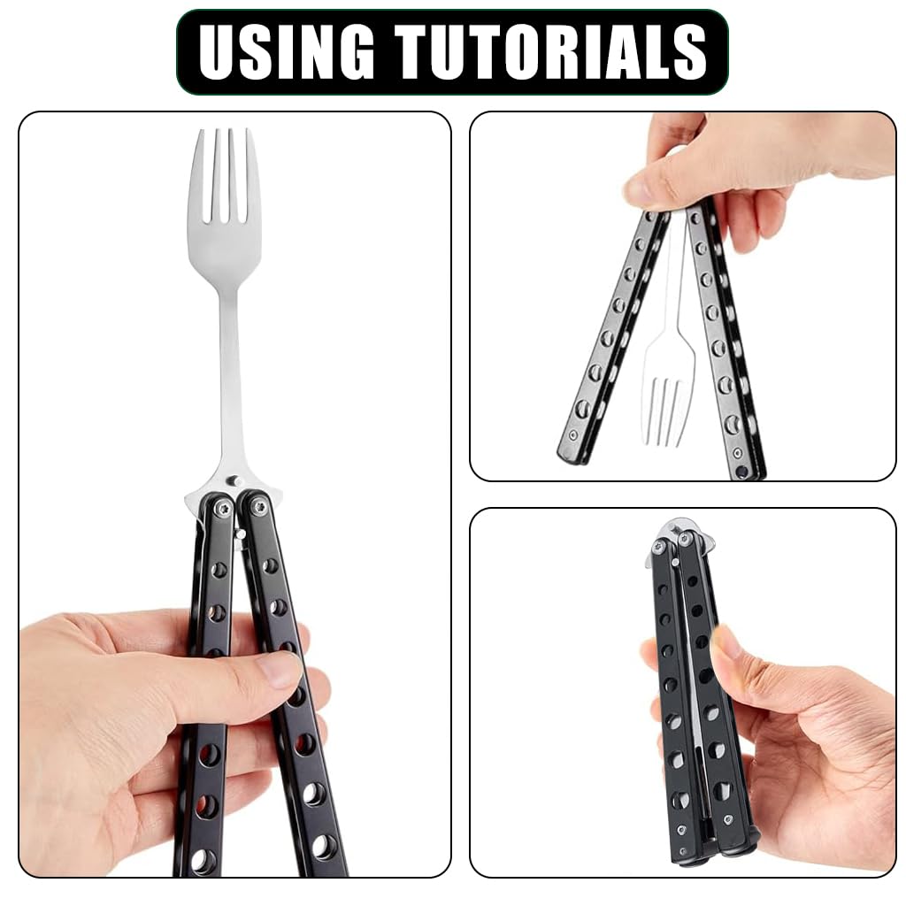 Proberos Balisong Fork for Camping and Travel featuring Folding Handle | Stainless Steel Cutlery