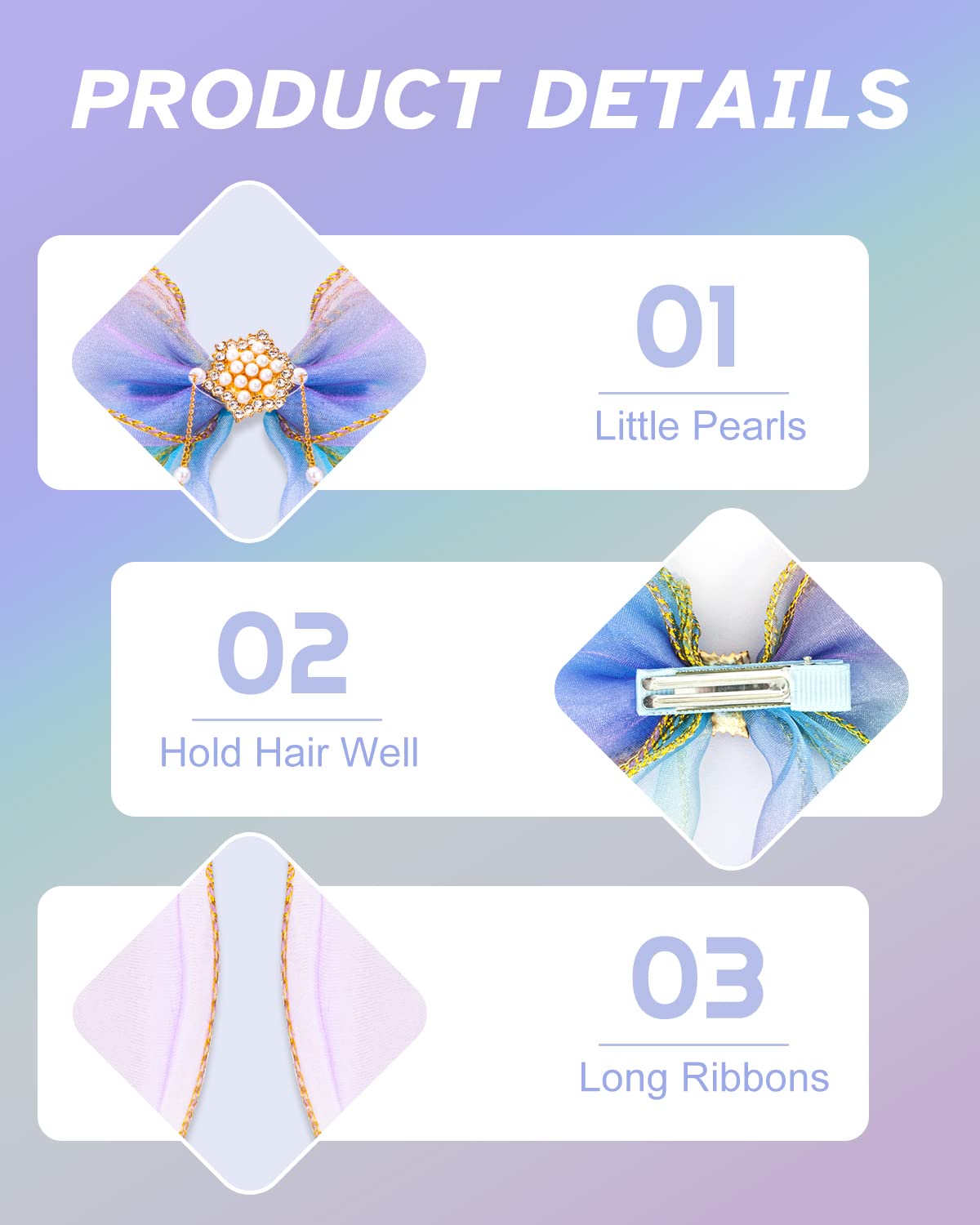 SANNIDHI Hair Bow for Girls with Faux Pearl Clip and 35cm Ribbon Tails | Set of 2