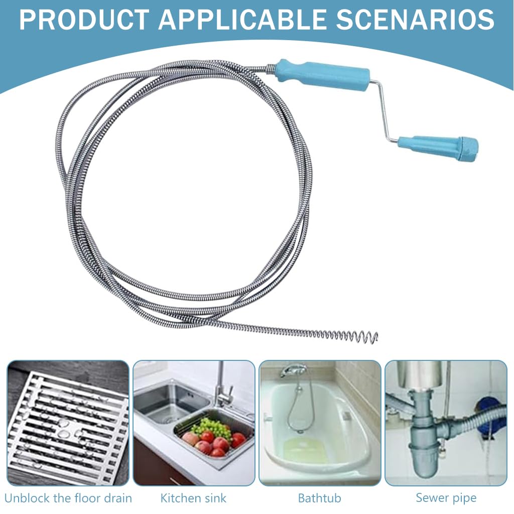 HASTHIP Drain Cleaner for Bathroom and Kitchen with 9.8 ft Spiral Spring Design | Stainless Steel 3 PCS Set