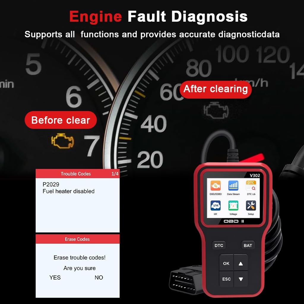 STHIRA OBD2 Scanner for Engine Diagnostics with Built In Battery Tester and 2.5 ft Cable