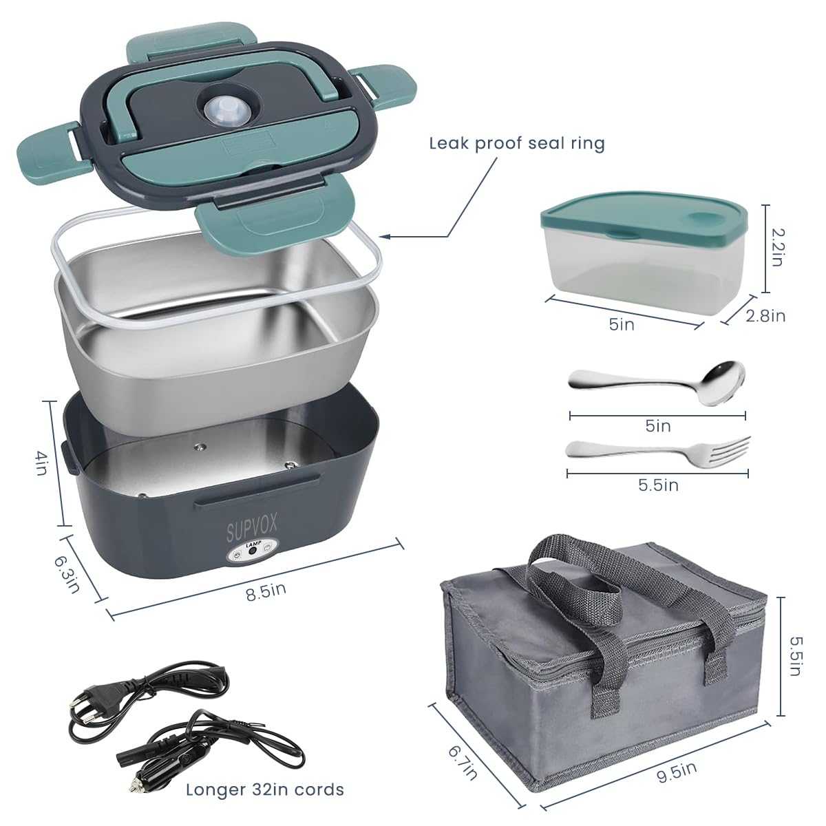 Supvox® Electric Lunch Box Food Warmer Lunch Box Portable Heating Lunch Box for Car Lunch Box Warmer with 1.5L Stainless Steel Bowl, Spoon & Fork Set Insulation Heat Lunch Box with Storage Bag