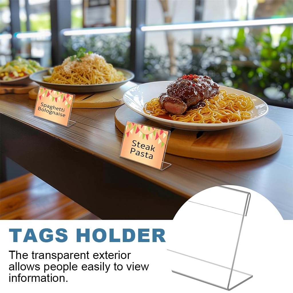 OFIFO Clear Acrylic Display Stand for Tables featuring L Shaped Design 30 Pack 9x6cm | Transparent Sign Holder for Price Tags and Menus