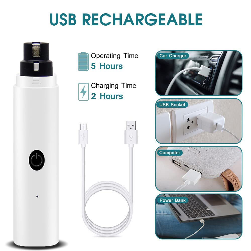 Qpets Dog Nail Grinder for All Pet Sizes featuring Dual Speed Control and 500mAh USB Power