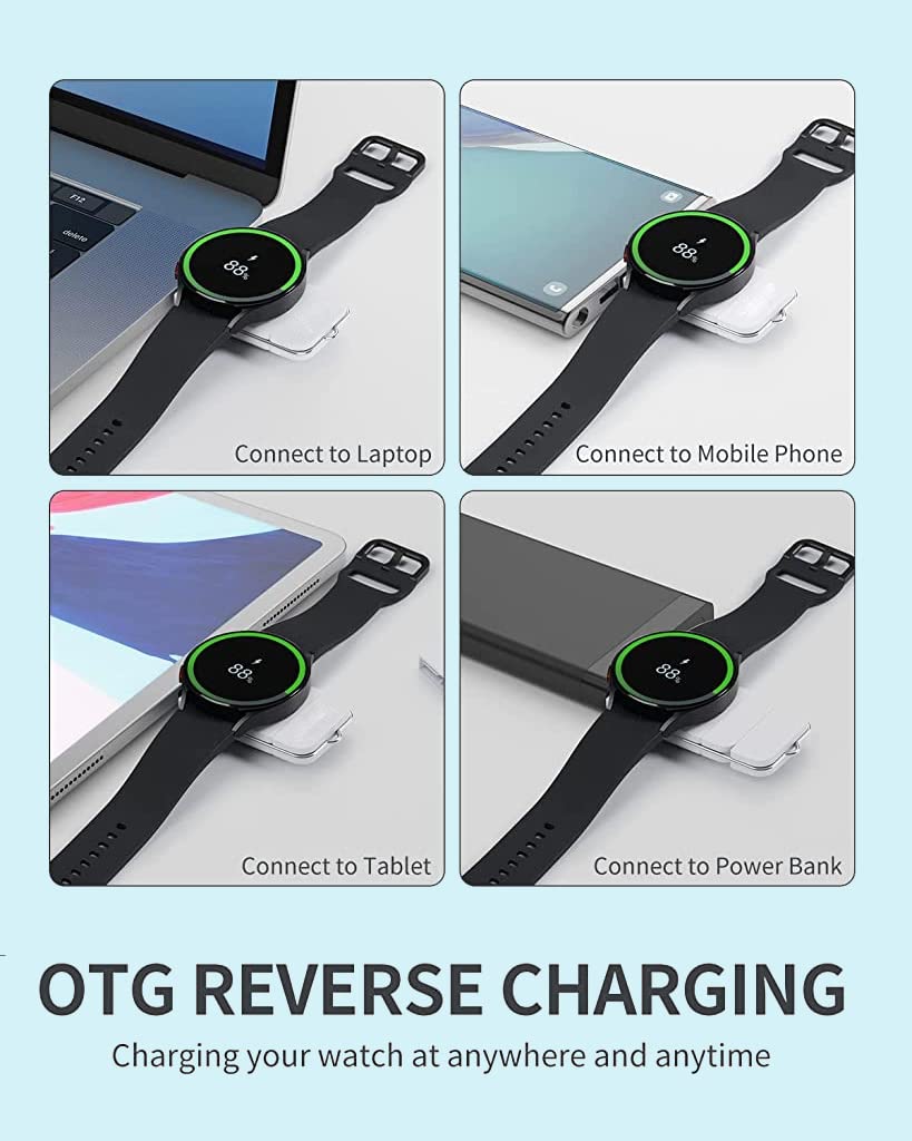 ZORBES Portable Watch Charger for Samsung Galaxy Watch with 2 in 1 USB A and USB C | Fast Wireless Charging Plug and Go White