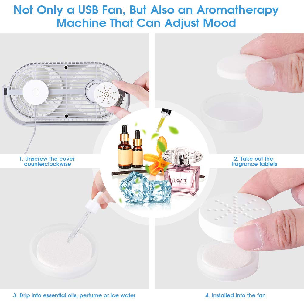 Verilux USB Fan for Home and Office with Dual Aromatherapy Cooling | 230×46×115mm Portable