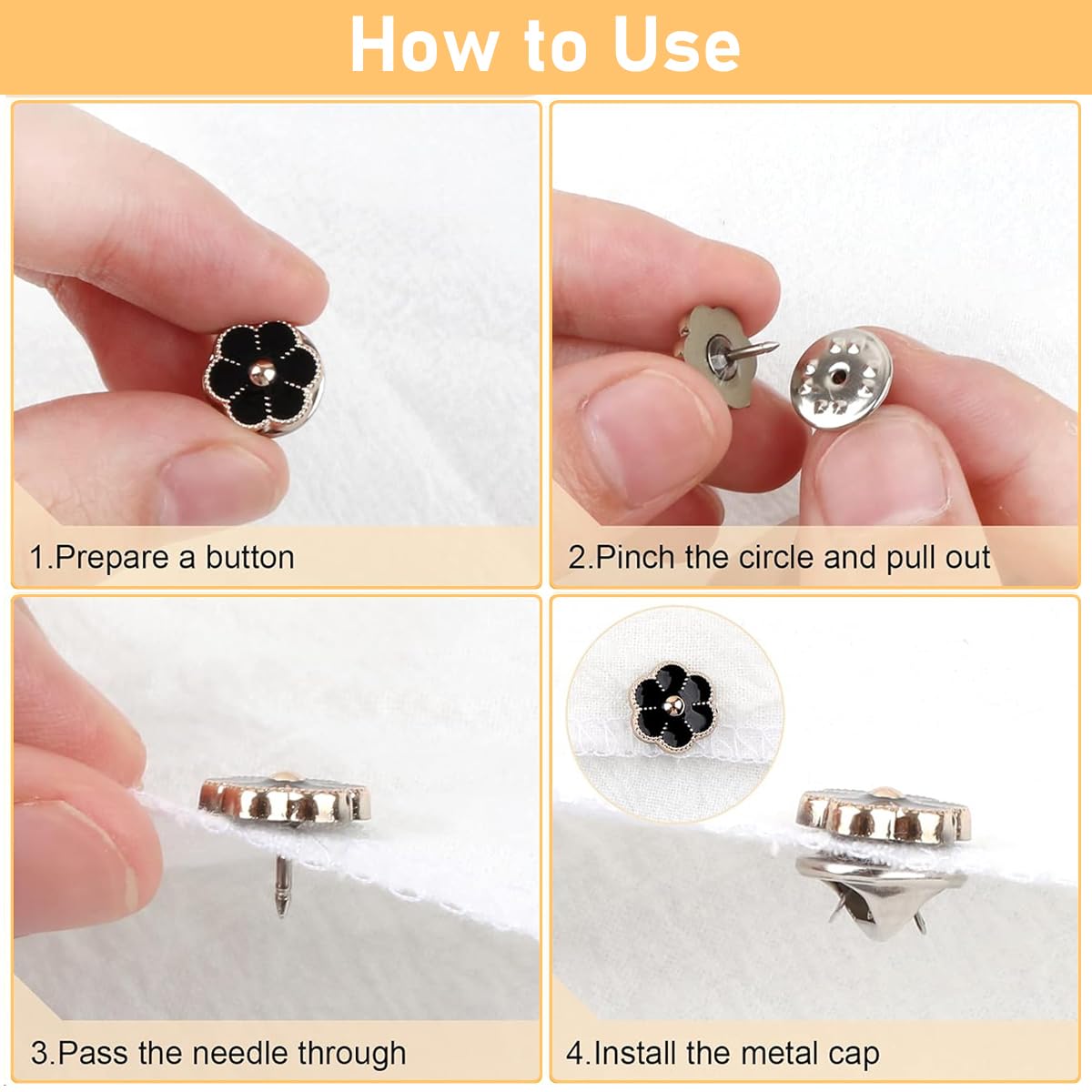 Venzina Pearl Safety Pin Flower Shirt Buttons for Hijab and Scarf | 30pcs Alloy No‑Sew Brooch Pins