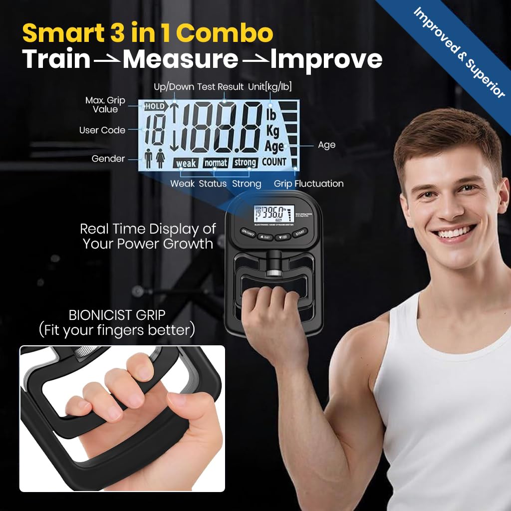 Proberos Hand Grip Dynamometer for Strength Training with LCD Display and 180kg Capacity | Ergonomic Adjustable Handles