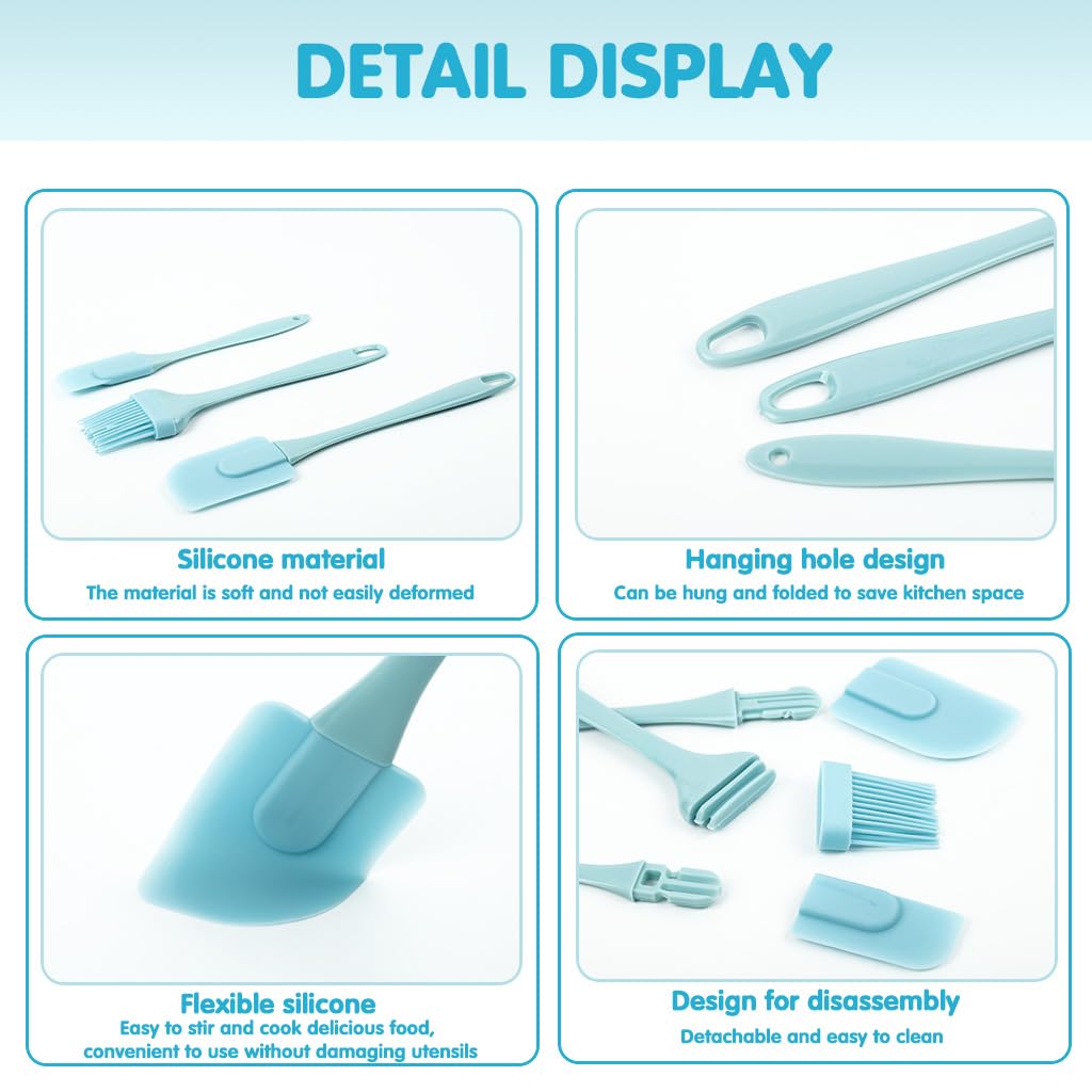 Supvox Silicone Spatula Set for Cooking with Seamless Design and Food Grade Material | 3pcs Blue